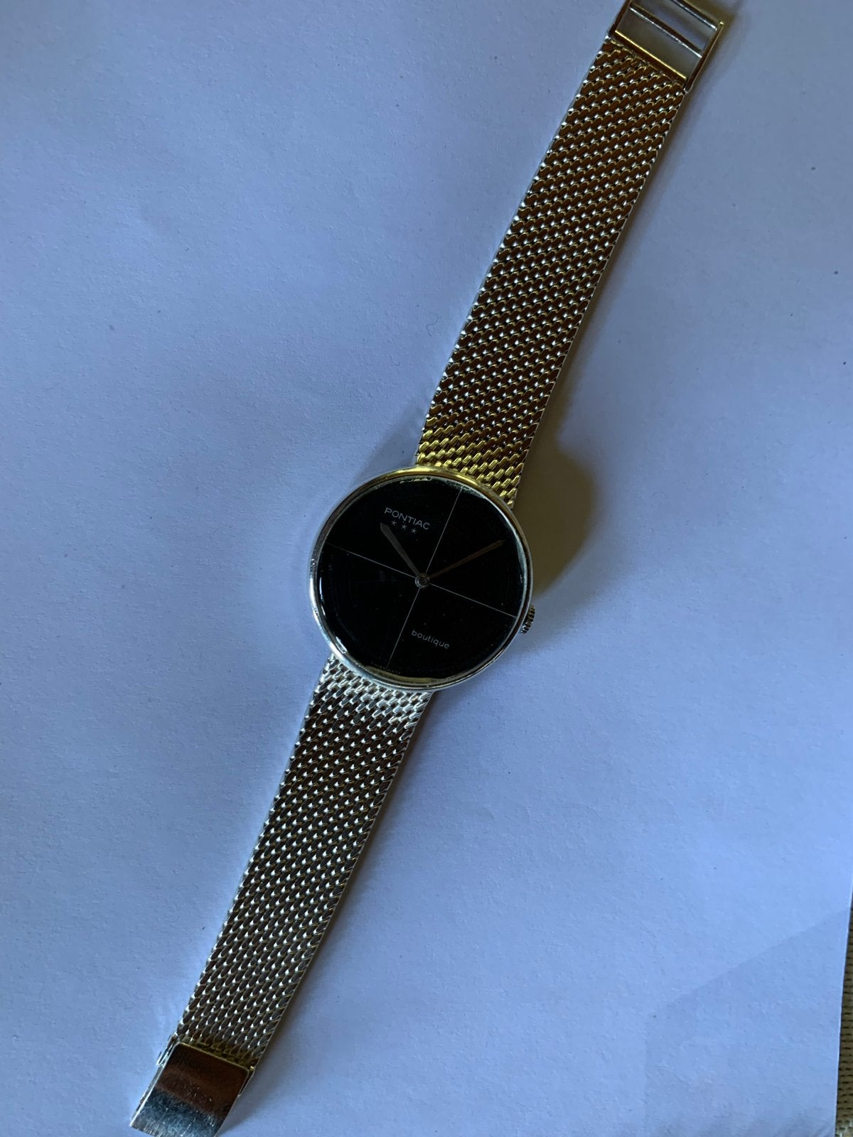 Zilveren Pontiac mechanisch horloge + zilveren Milanese band, Overige merken, Gebruikt, Verzenden, Polshorloge