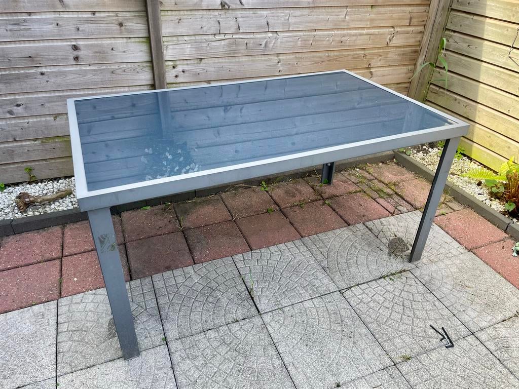 Tuin bijzettafel met glazen blad, Tuin en Terras, Tuintafels, Ophalen, Gebruikt, Rechthoekig, Aluminium