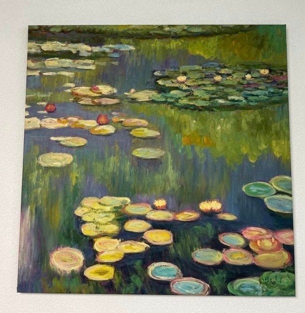Schilderij Waterlelies in Impressionistische Stijl, Antiek en Kunst, Kunst | Schilderijen | Klassiek, Doek, Impressionistisch