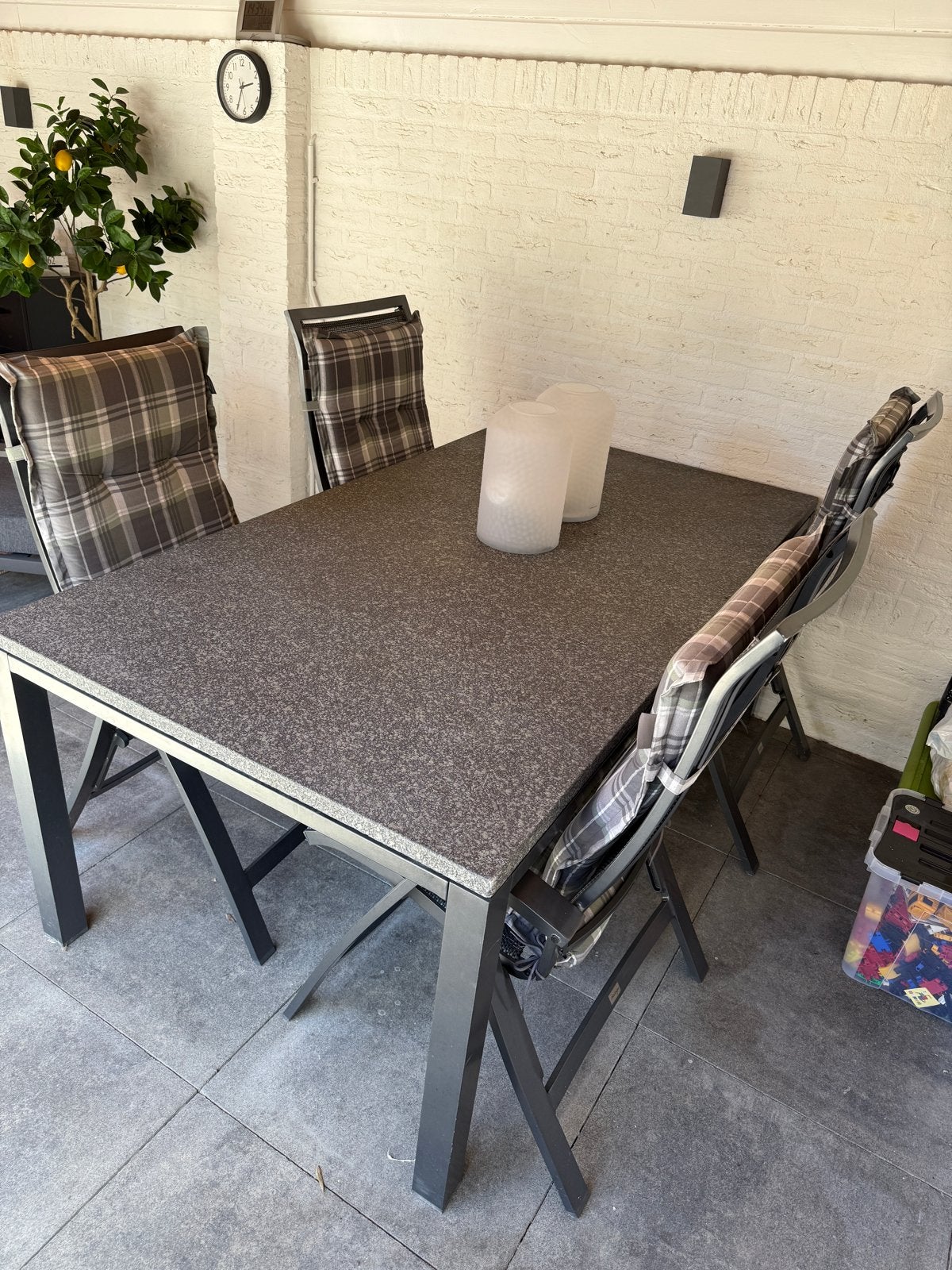 Tuinset Bellagio met 4 stoelen en tafel, Tuin en Terras, Tuintafels, Ophalen, Zo goed als nieuw, Rechthoekig, Metaal