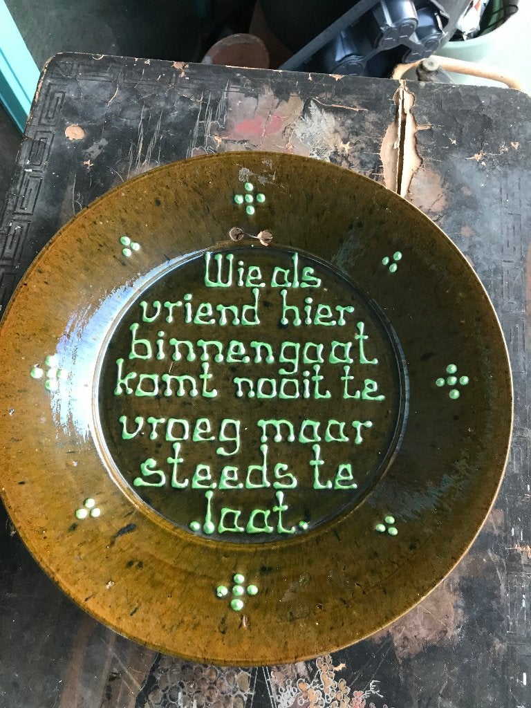keramiek bord met spreuk art deco, Antiek en Kunst, Ophalen of Verzenden