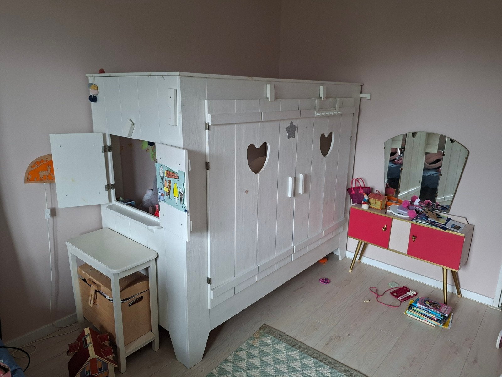 Uniek prinsessenbed met opbergruimte, Ophalen, 85 tot 100 cm, Gebruikt, Matras