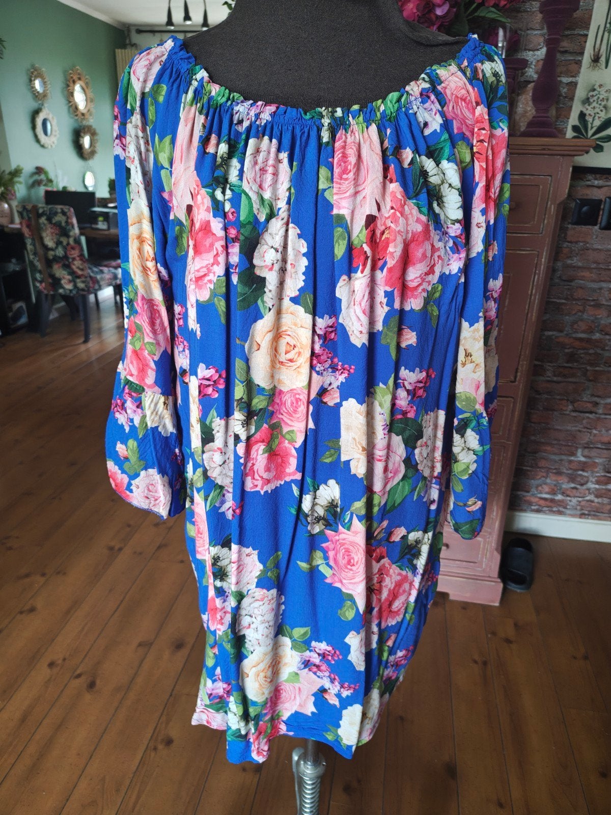 tuniek bloemen maat xl xxl, Ophalen of Verzenden, Zo goed als nieuw, Maat 46/48 (XL) of groter, Blauw