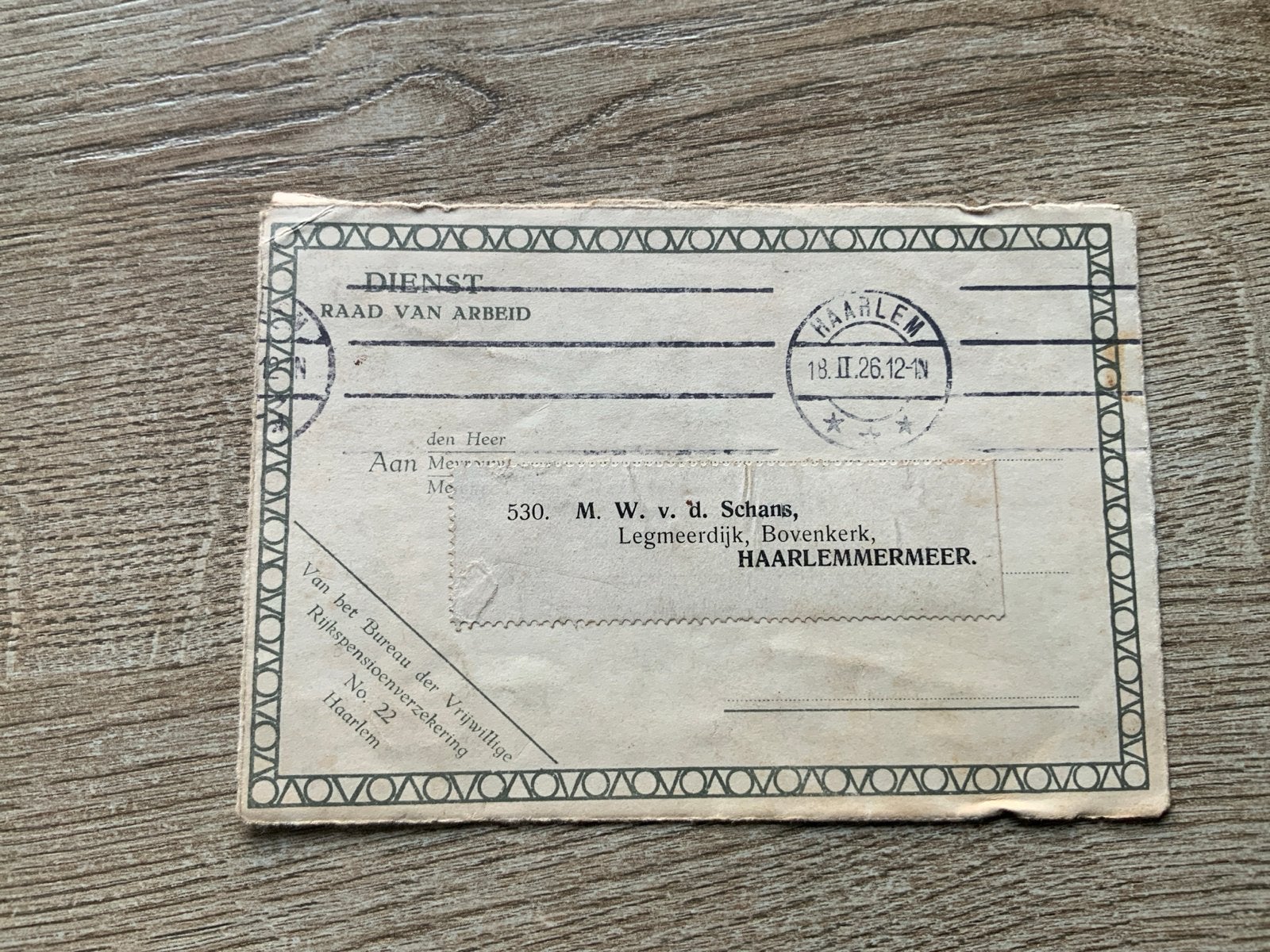 Bijzonder poststuk 1926 - Raad van Arbeid - Haarlem, Ophalen of Verzenden