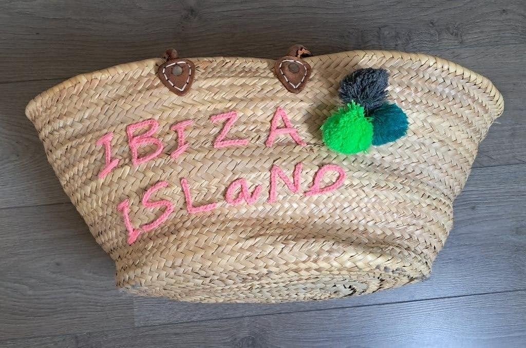 Grote Ibiza Strandtas met geborduurde tekst, Verzenden, Zo goed als nieuw, Beige, Shopper