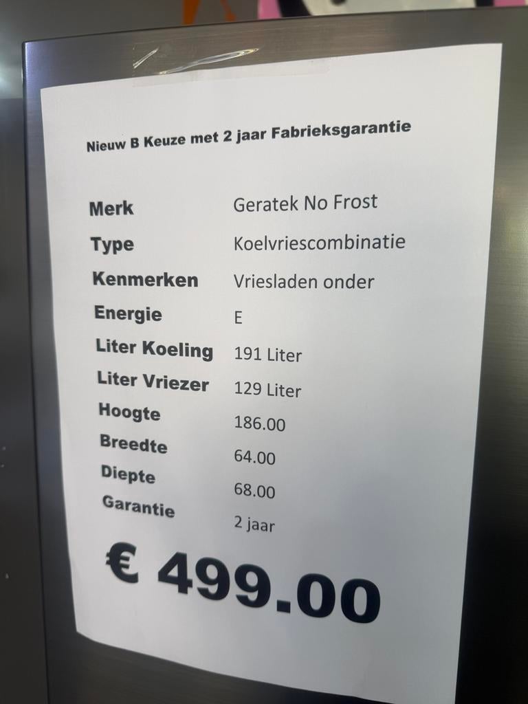 Koelvriescombinatie met 2 vriesladen 63 breedt nieuw, Ophalen, Geratek, Geratek, 200 liter of meer