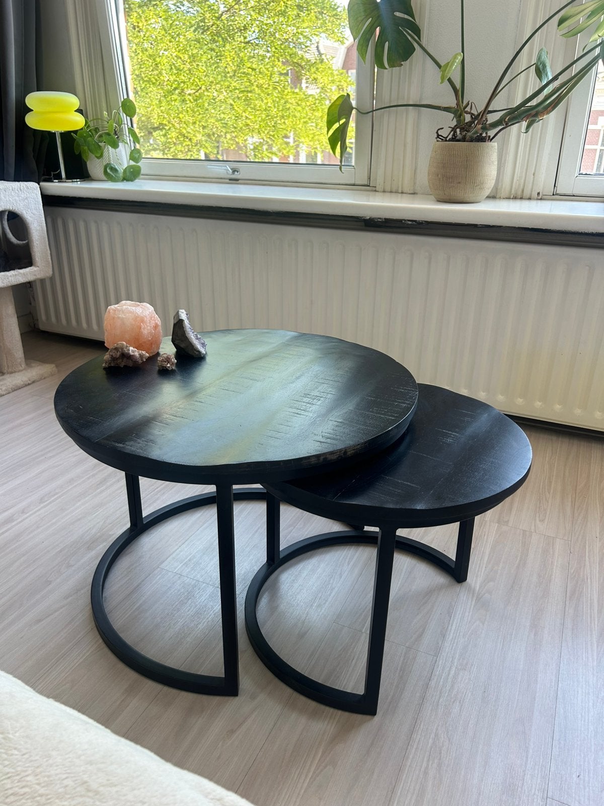 Home67 Bart salontafel set van 2 – zwart mangohout, Ophalen, Zo goed als nieuw, Rond, 50 tot 100 cm