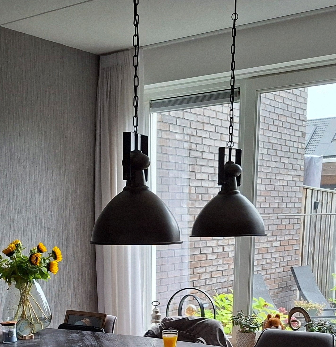 hanglampen 2x grijs/zwart, Ophalen, E27 (groot), Zo goed als nieuw, Metaal