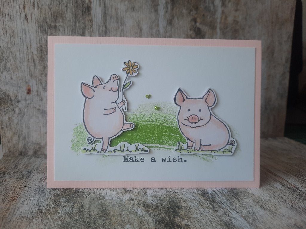 gestempelde kaart, make a wish, varkentjes, Ophalen of Verzenden, Nieuw, Overige thema's