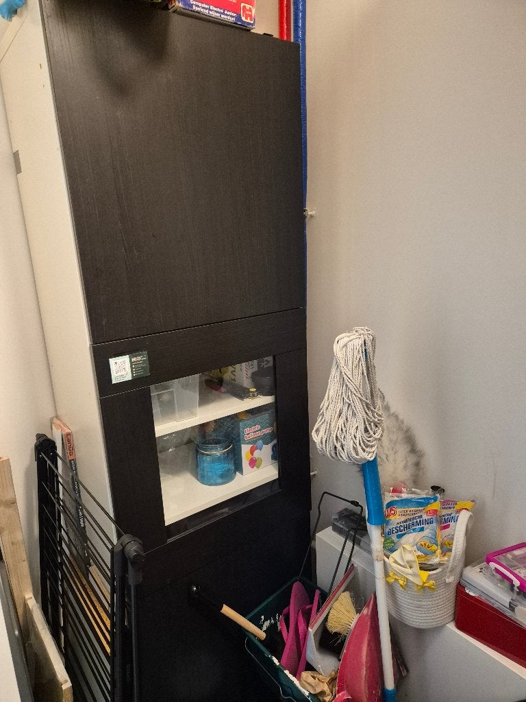 Ikea Besta 201 cm wit, donkerbruine deuren, 2 stuks, Ophalen, Gebruikt, 50 tot 100 cm, Glas