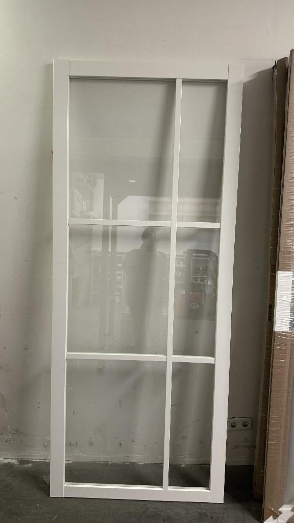Witte deur met glas 93.0 x 231.5 opdek links, Doe-het-zelf en Verbouw, Deuren en Horren, 80 tot 100 cm, 215 cm of meer, Binnendeur