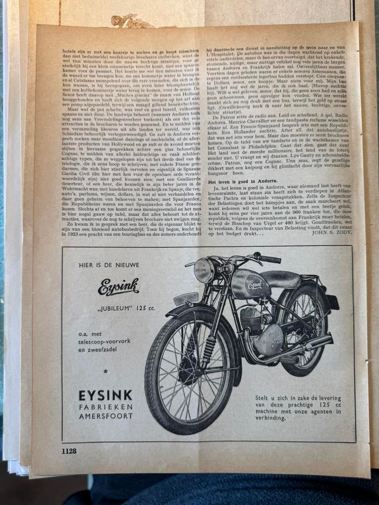 Advertentie Eysink Jubileum 125 cc, Verzamelen, Verzenden, Zo goed als nieuw, Motoren