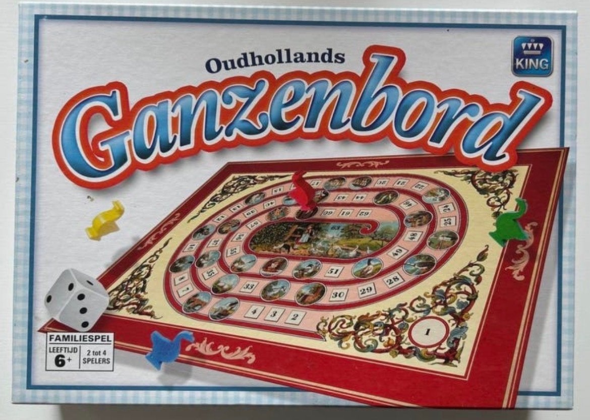 King Oudhollands Ganzenbord Bordspel ZGAN, Hobby en Vrije tijd, Gezelschapsspellen | Bordspellen, Een of twee spelers, Ophalen of Verzenden