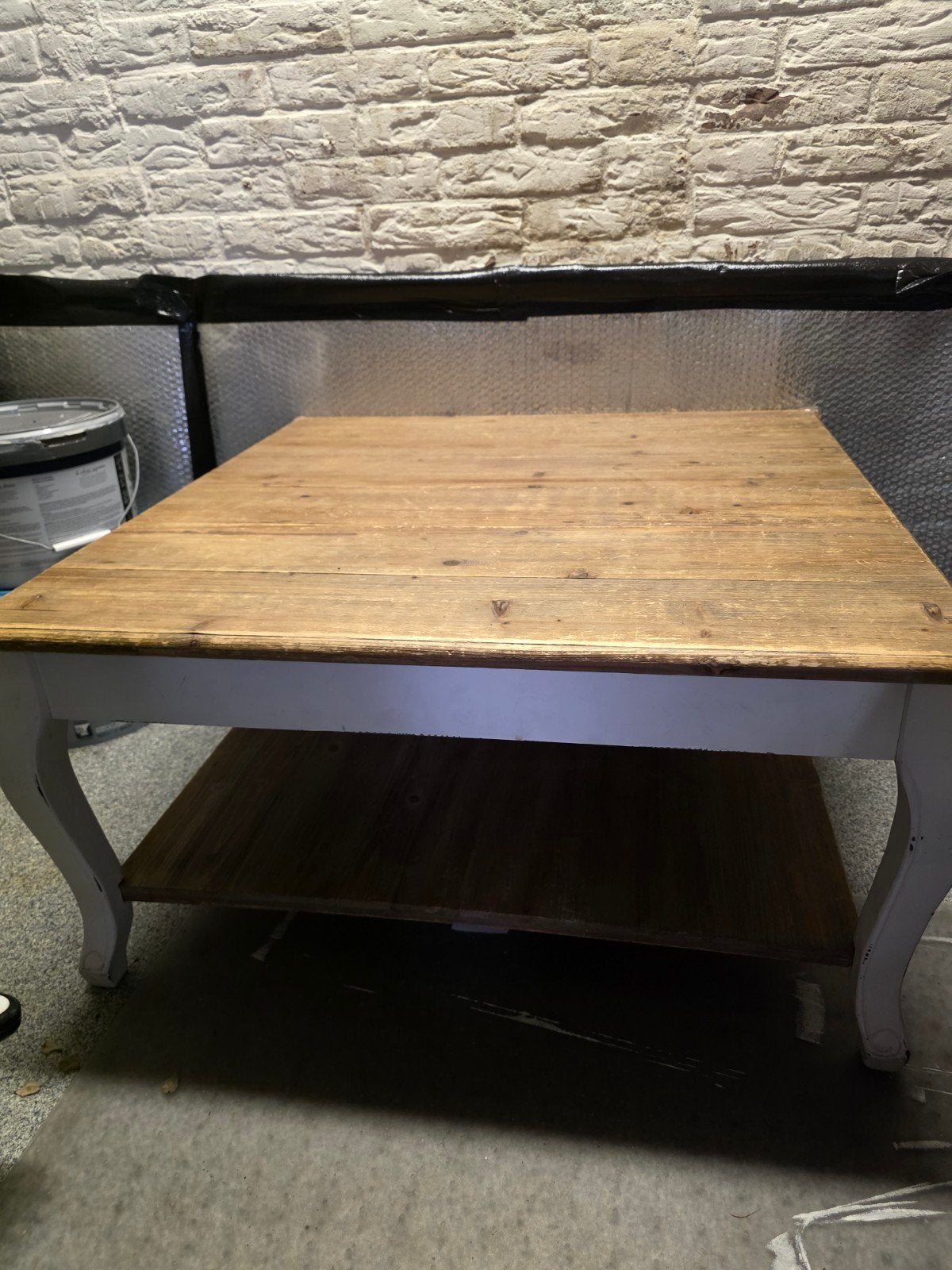 houten salontafel met wit onderstel, Ophalen, Gebruikt, 50 tot 100 cm, Rustiek