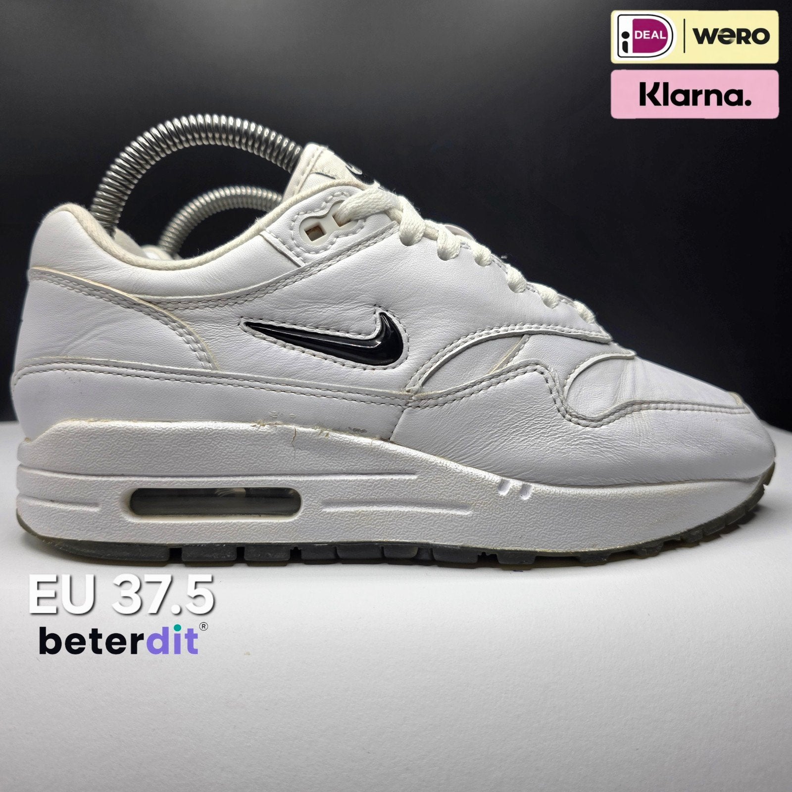 Nike Air Max 1 Jewel 'Black Diamond' Maat: 37.5, Wit, Ophalen of Verzenden, Sneakers of Gympen, Nike