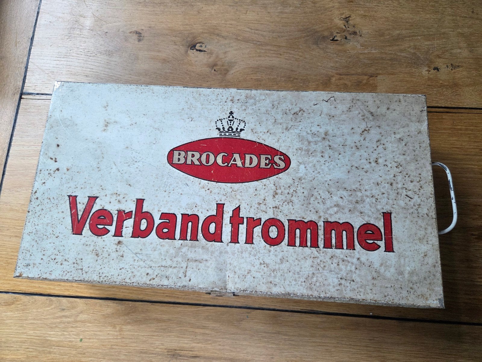 Oude antieke Brocades verbandtrommel blik, Ophalen of Verzenden, Gebruikt, Gebruiksvoorwerp