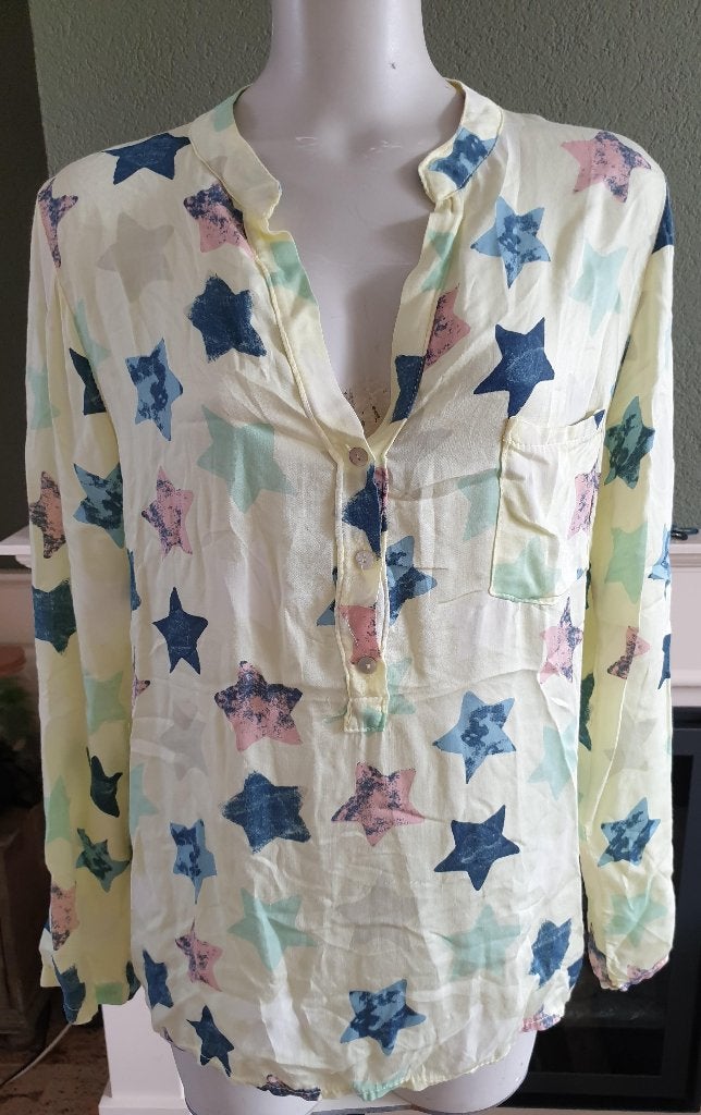 Sensi Wear gele sterren blouse top S M 36 38, Maat 38/40 (M), Verzenden, Geel, Sensi Wear