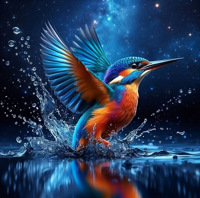 40x40cm Diamond Painting vogel in water nr 624, Hobby en Vrije tijd, Knutselen, Verzenden, Nieuw, Blauw, Educatief