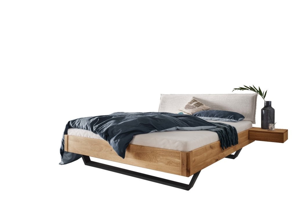 Easton 2-persoonsbed - Massief eiken - hoofdbord Beige, Huis en Inrichting, Niet ingevuld, Niet ingevuld, Niet ingevuld