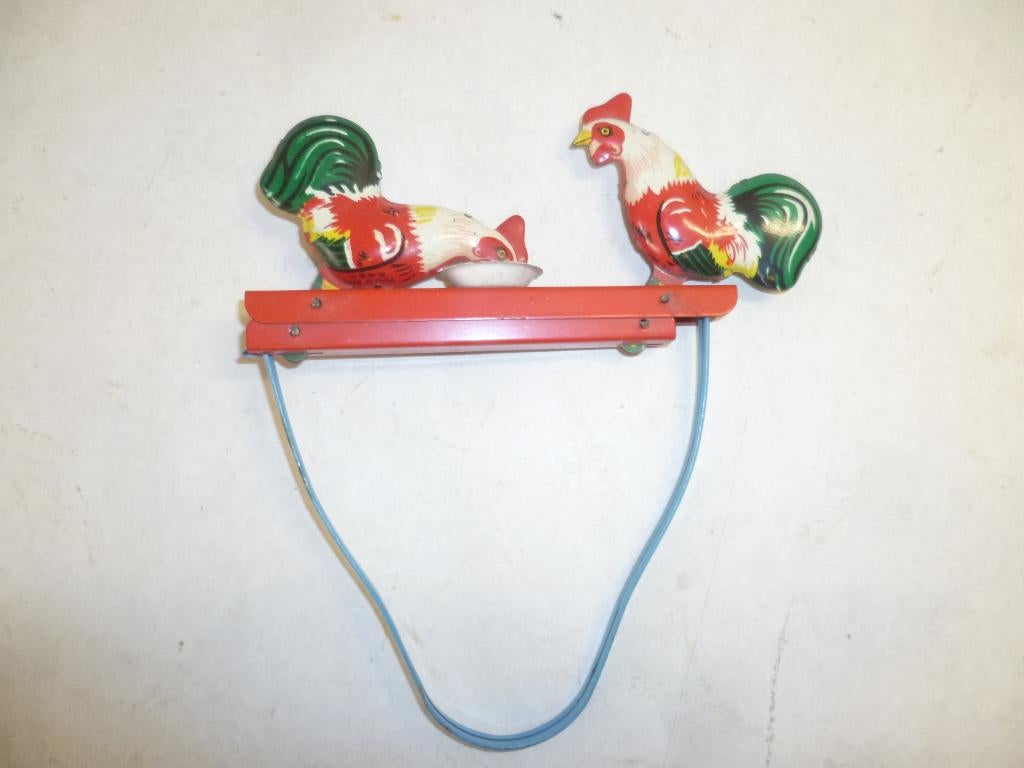 Blikken beweegbare kippen die uit bakje eten 15cm breed, Antiek en Kunst, Ophalen of Verzenden