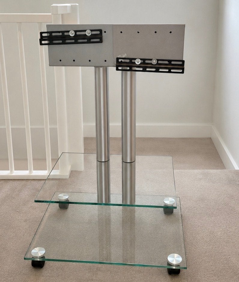 Spectral TV meubel met wieltjes, glas en RVS buizen, Ophalen, Gebruikt, 100 tot 150 cm, 50 tot 100 cm