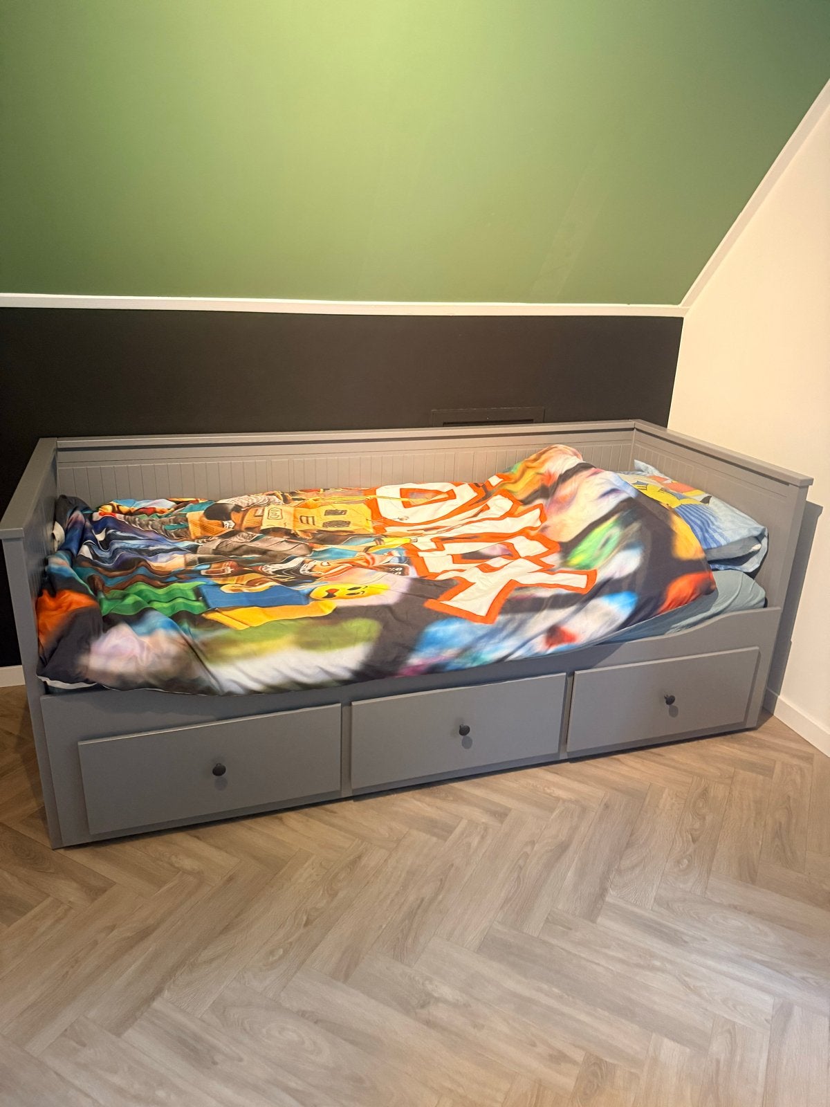 IKEA Hemnes Bedbank - Grijs met 3 lades, Ophalen, Tweepersoons, 80 cm, 200 cm