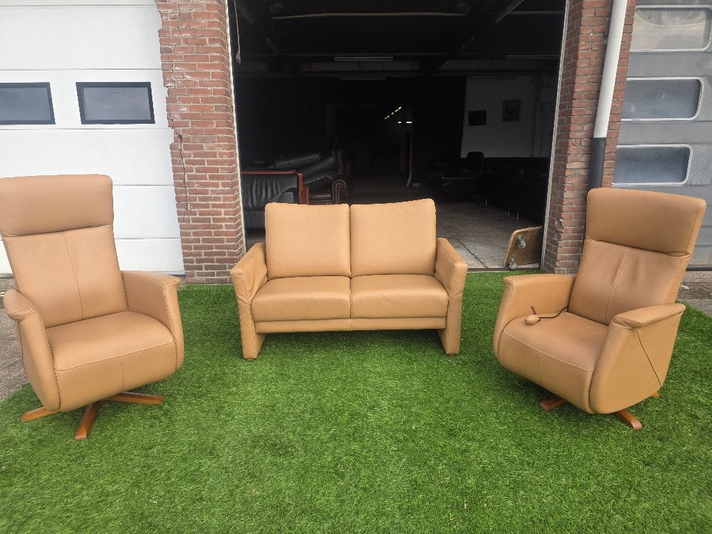 Bankstel PROMINENT 2 zit+2 relax fauteuils leer verstelbaar, Prominent, Hout, Geen, Pahest@hotmail.nl
