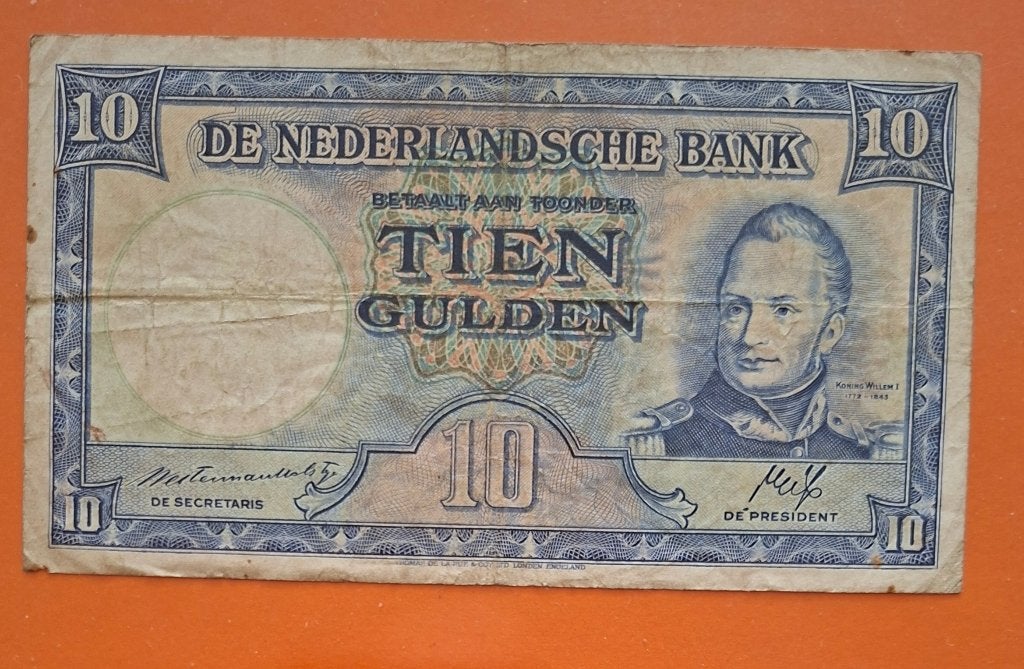 Bankbiljet 10 gulden 1945 Mijnbouw, cat. PL43.b, Verzenden, 10 gulden, Los biljet