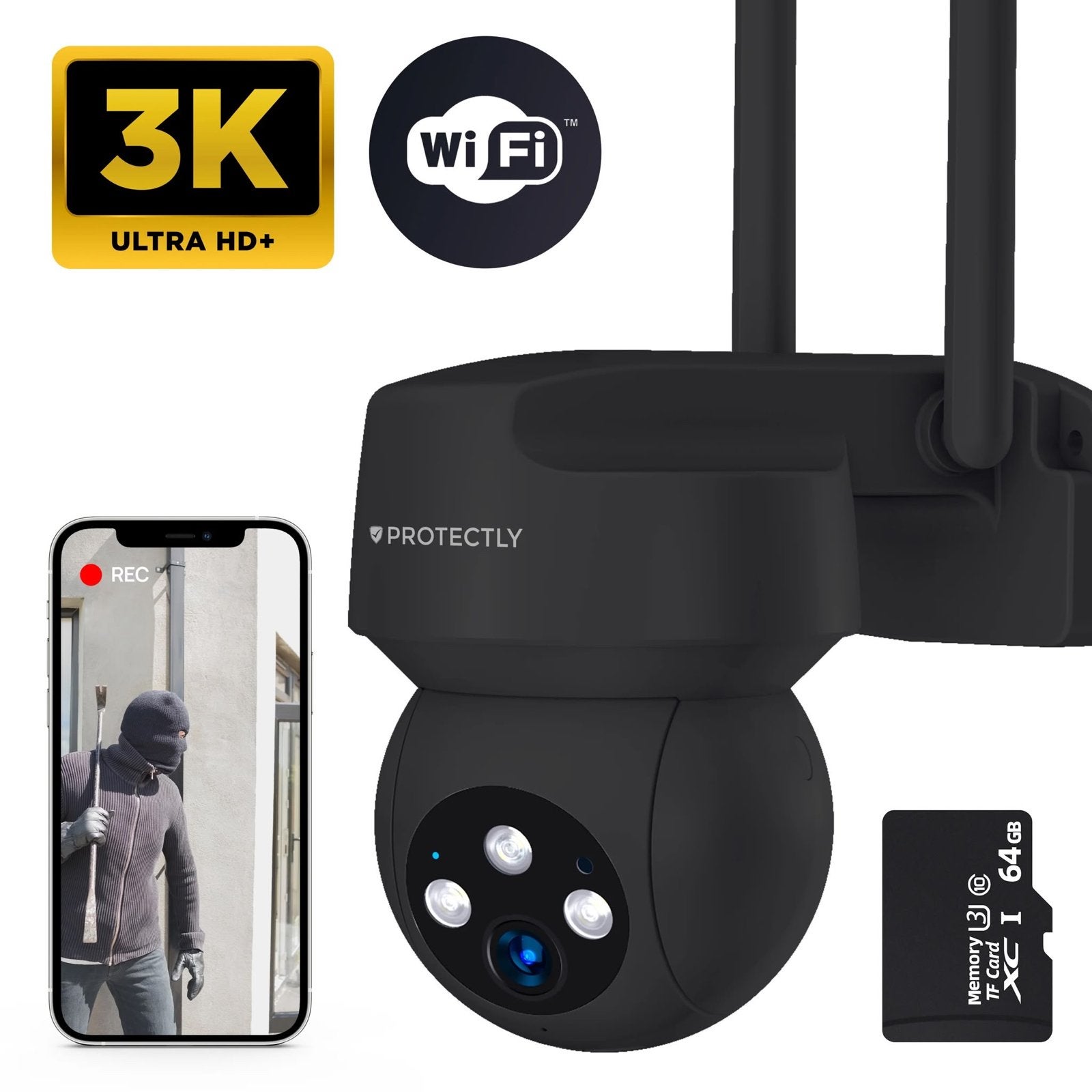 Protectly 3K Ultra HD+ WiFi Beveiligingscamera Nieuw, Buitencamera, Nieuw, ?, ?