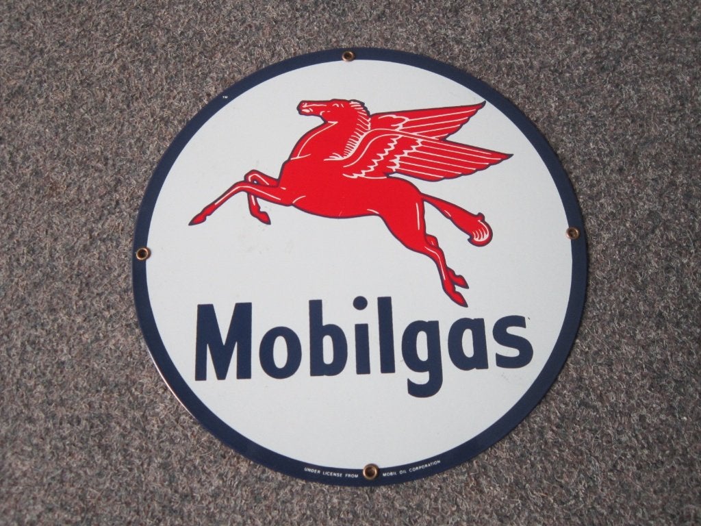 MOBILGAS EMAILLE RECLAMEBORD, Ophalen, Zo goed als nieuw, Reclamebord