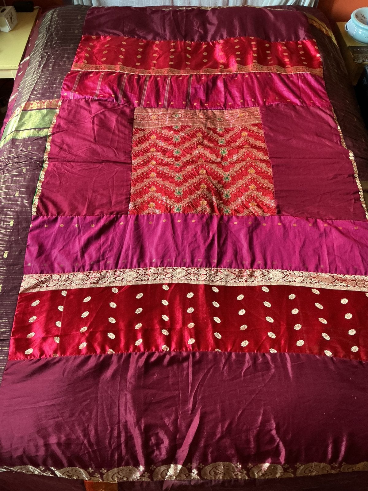 prachtige Indiase beddensprei/Sari, Ophalen of Verzenden, Zo goed als nieuw, Tweepersoons, Sprei
