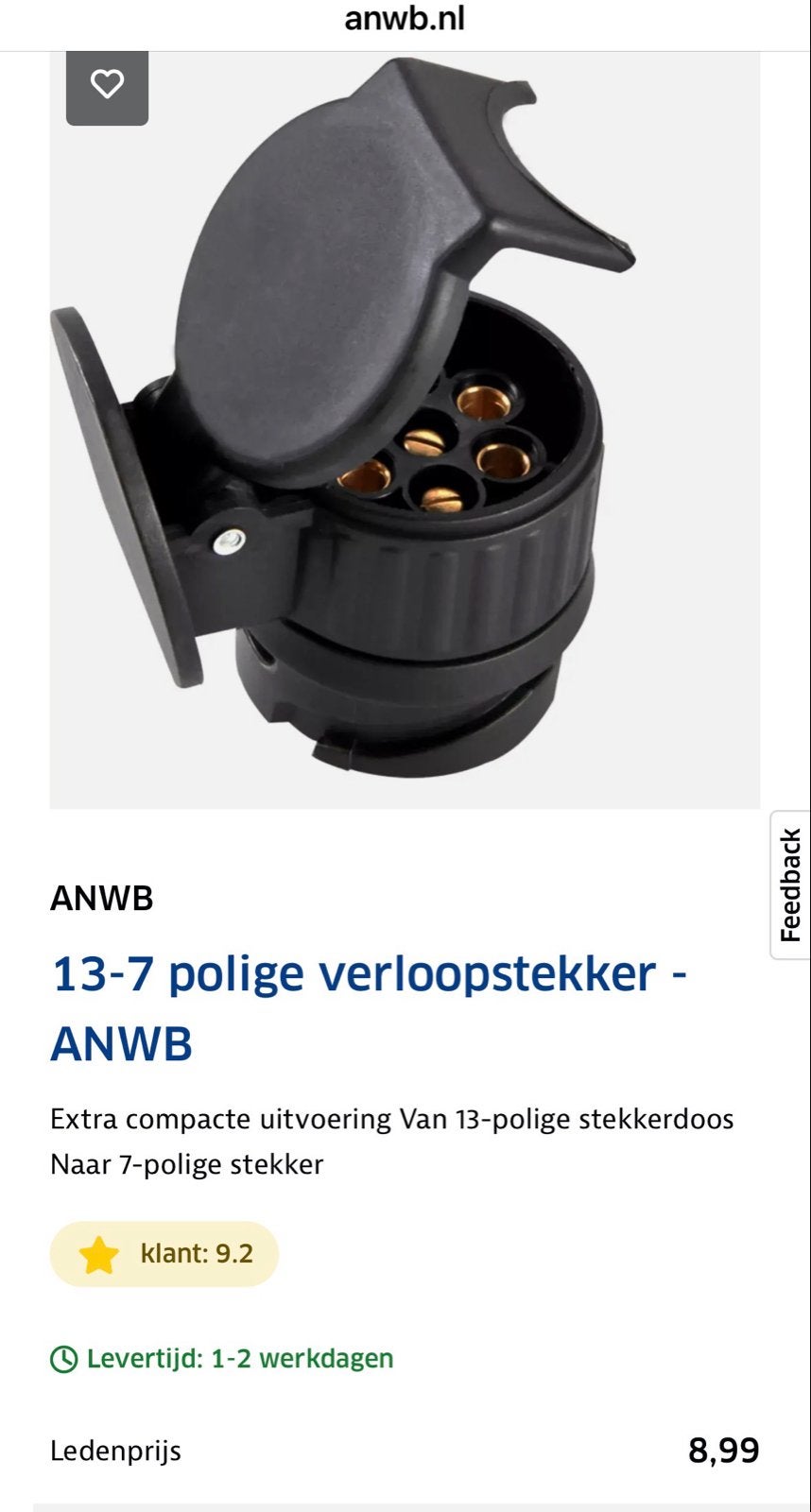 Verloopstekker ANWB TIREX D23202/1G 13/7 caravan/fietsdrager, Ophalen of Verzenden, Nieuw