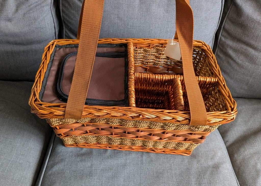 Mooie rieten picknickmand met coolvak en flesruimte, Ophalen of Verzenden, Nieuw