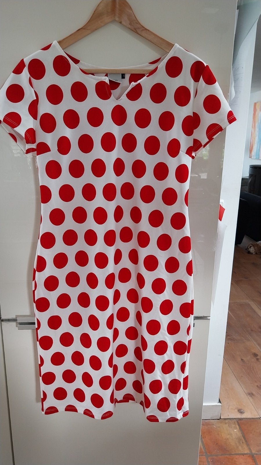 Wit met rode polkadot zomerjurkje. FOS Amsterdam, M., Maat 38/40 (M), FOS Amsterdam, Ophalen of Verzenden, Zo goed als nieuw