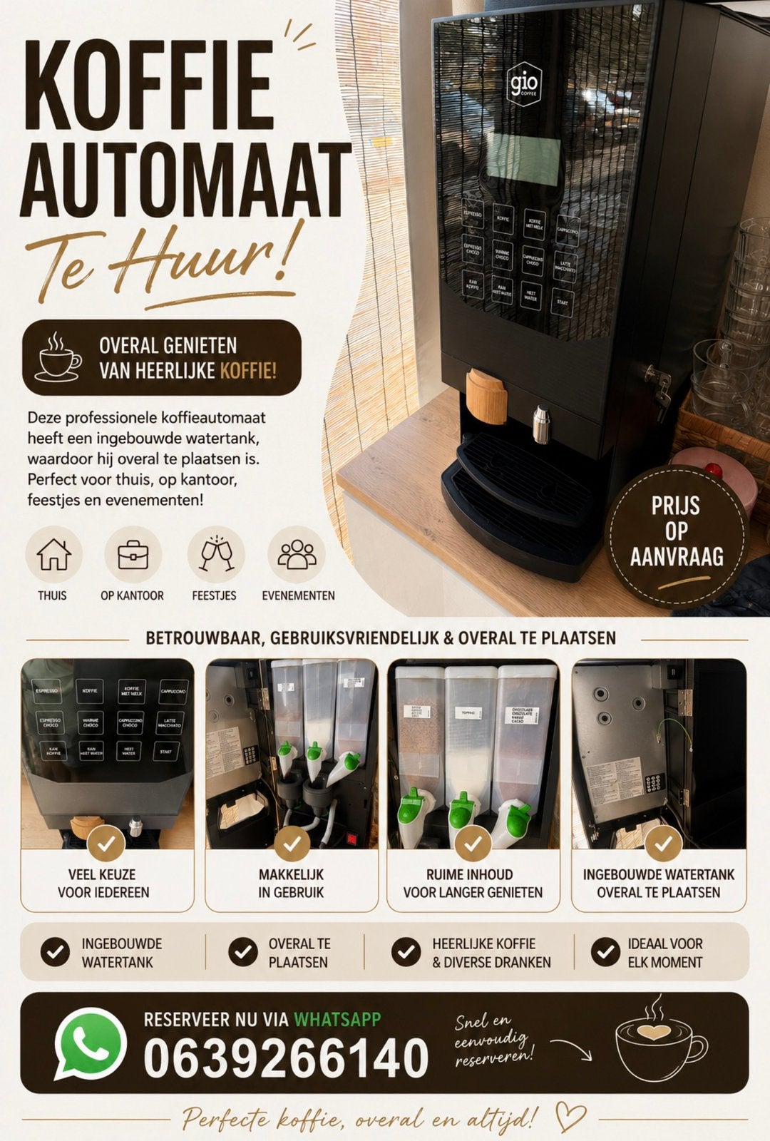 Koffieautomaat te Huur!, Ophalen, -, -, 10 kopjes of meer
