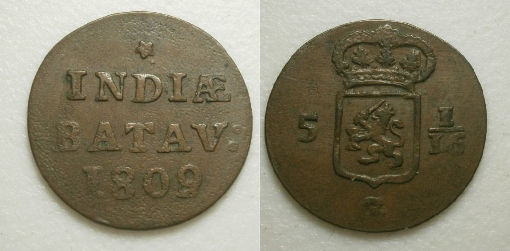 Holland Indiae Batav Duit 1809 OVER 1808 -uiterst zeldzaam, Postzegels en Munten, Munten | Nederland, Ophalen of Verzenden, Vóór koninkrijk