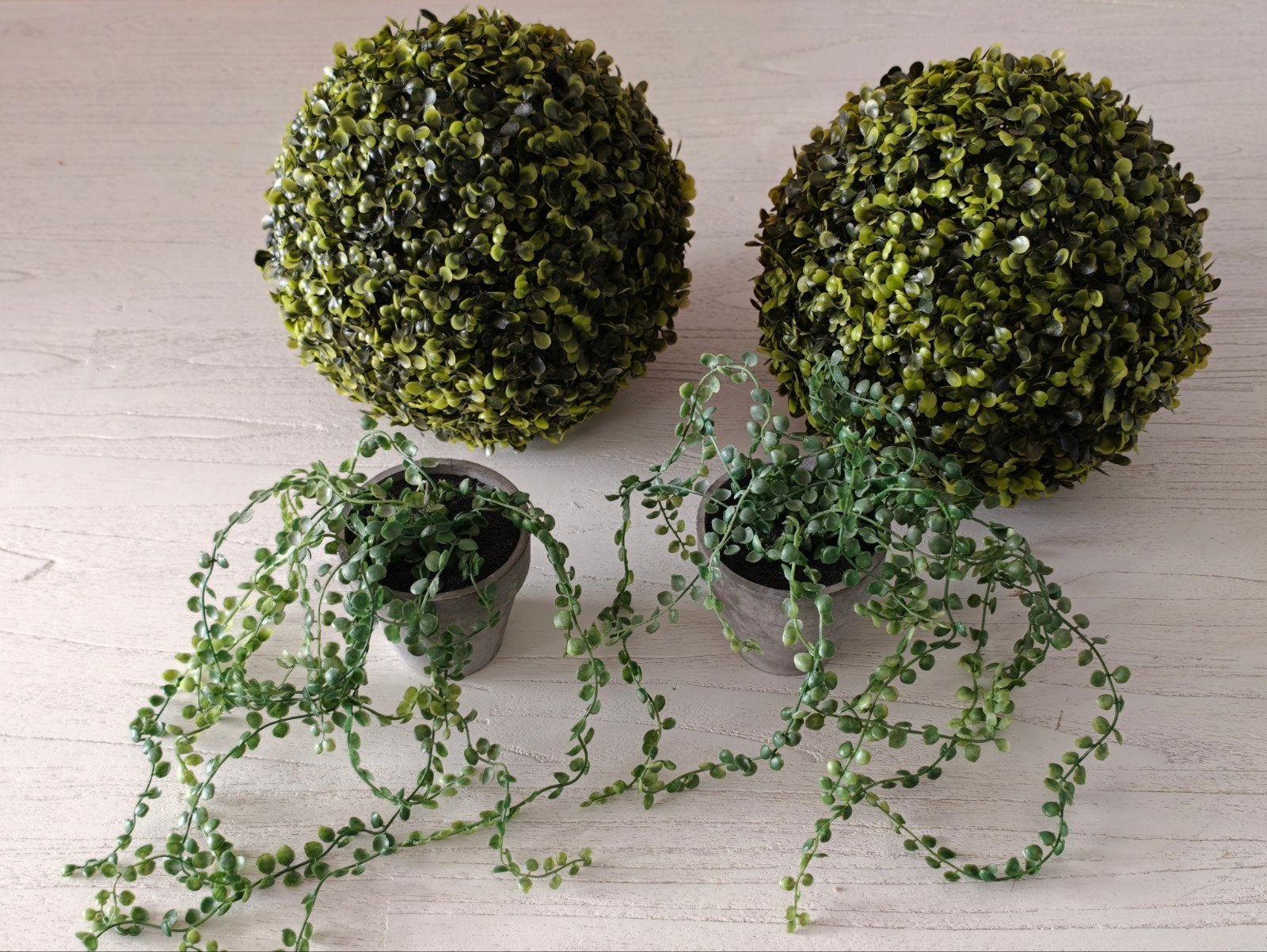 Kunstbloemen en planten set 2 buxusbollen en 2 Hangpla, Ophalen, Binnen, Met pot of vaas, Kunstplant