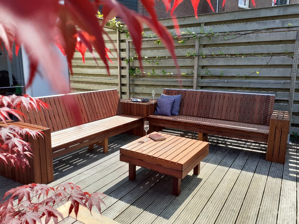 Design lounge set van hardhout - 3m lang incl. tafel, Ophalen, Bank, Teakhout, Nieuw