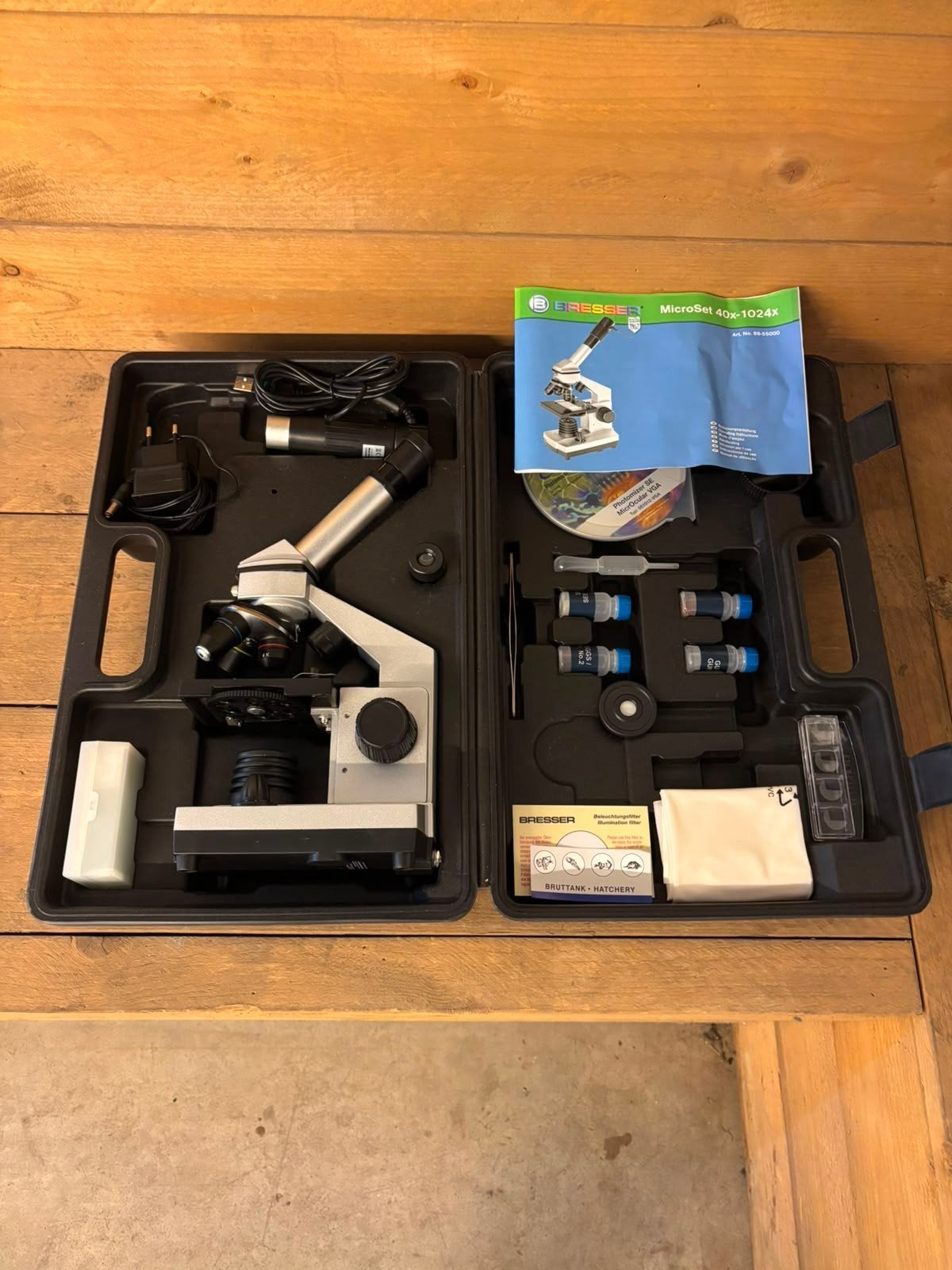 Bresser MicroSet 40x-1024x microscoop met koffer – compleet, Audio, Tv en Foto, Optische apparatuur | Microscopen, Ophalen of Verzenden