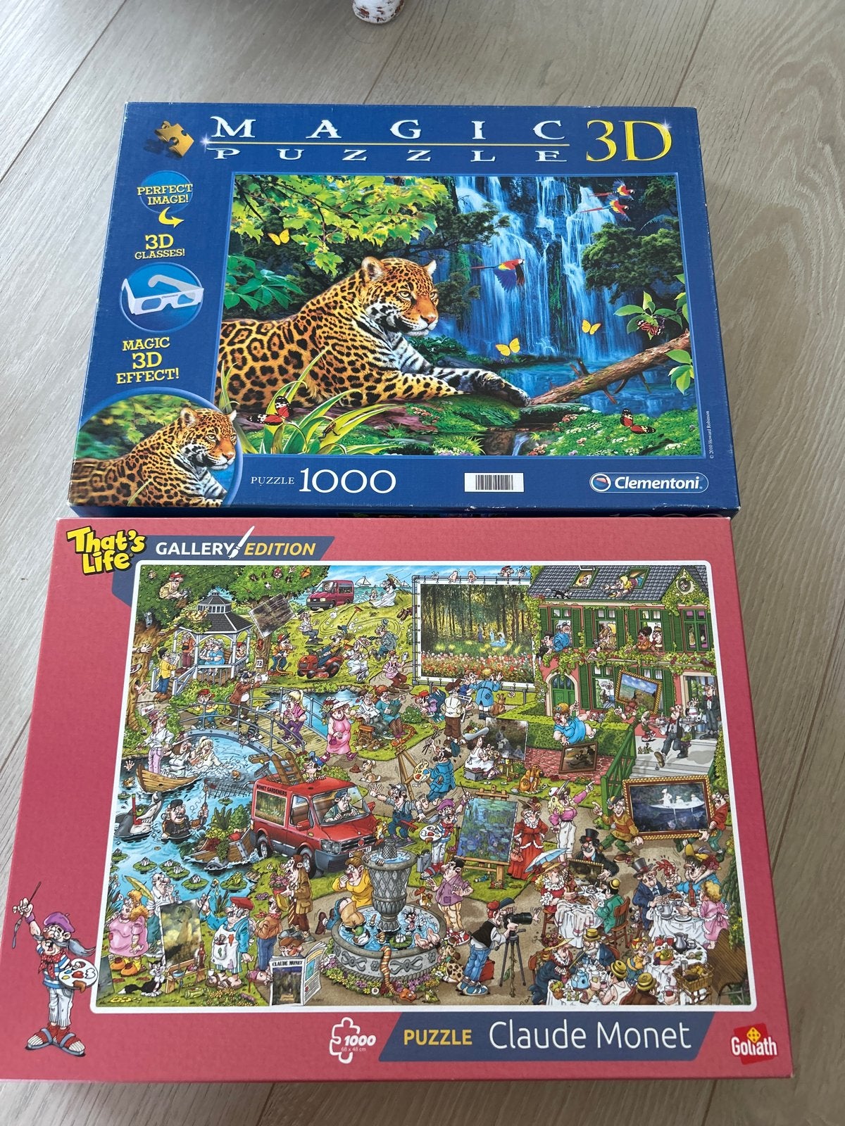 2 Legpuzzels: Magic 3D Jaguar & That's Life Claude Monet, Ophalen, 500 t/m 1500 stukjes, Gebruikt, Legpuzzel