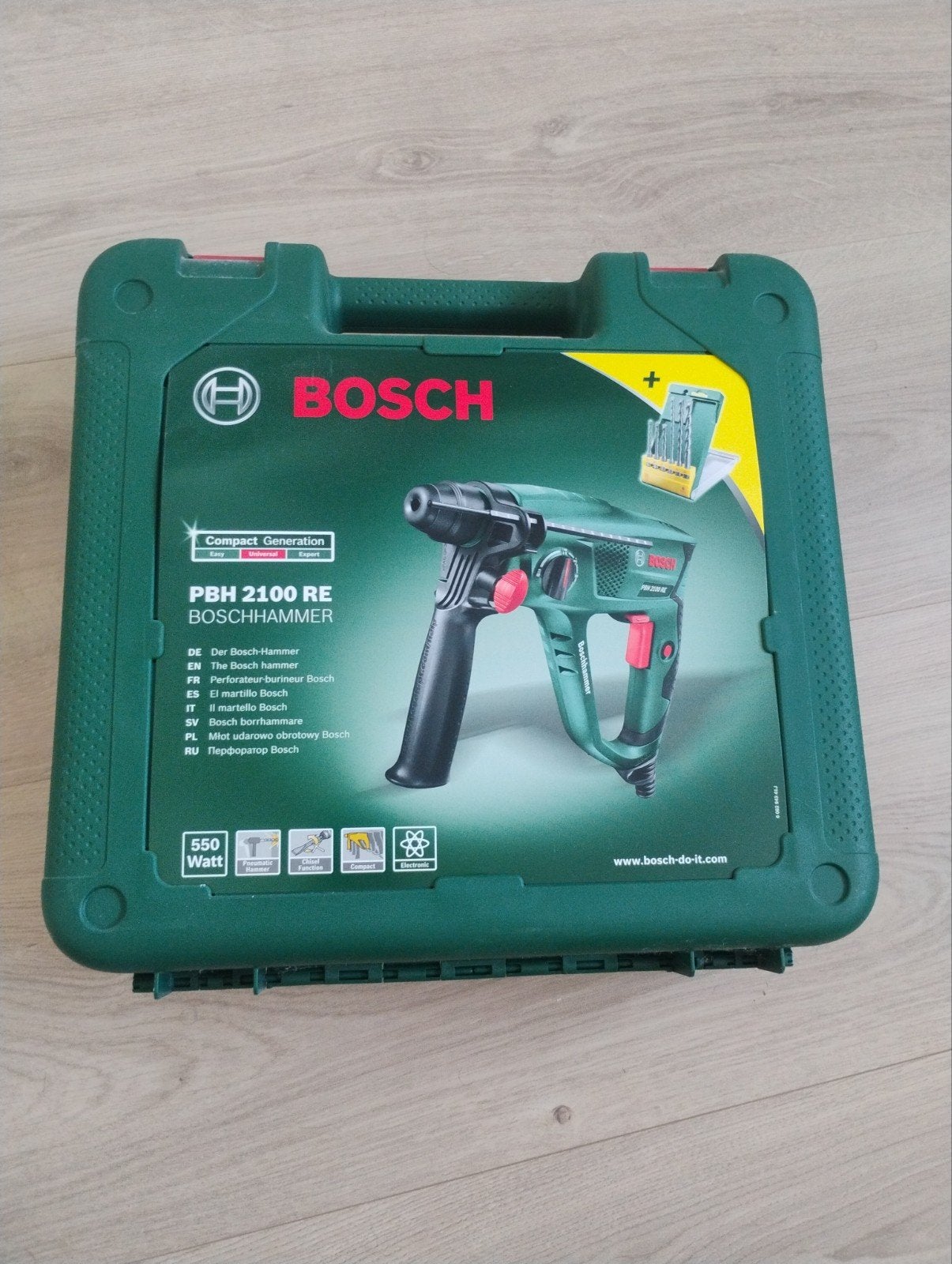 Bosch PBH 2100 RE Boorhamer met koffer en borenset, Boor- en/of Breekhamer, Nieuw, Ophalen of Verzenden, Variabele snelheid