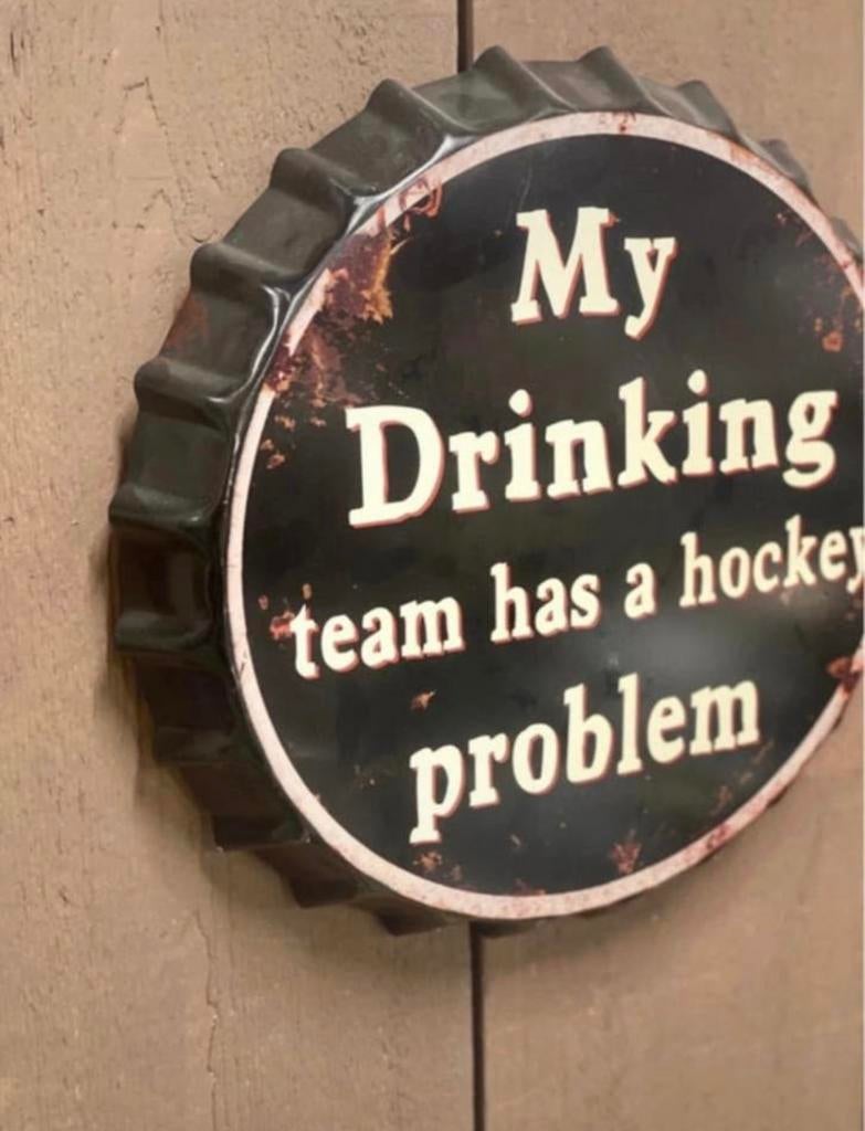 Hockey wandbord kroonkurk tekstbord bord mancave bar cafe, Metaal, 33 cm, Clayre&Eef, Ophalen of Verzenden