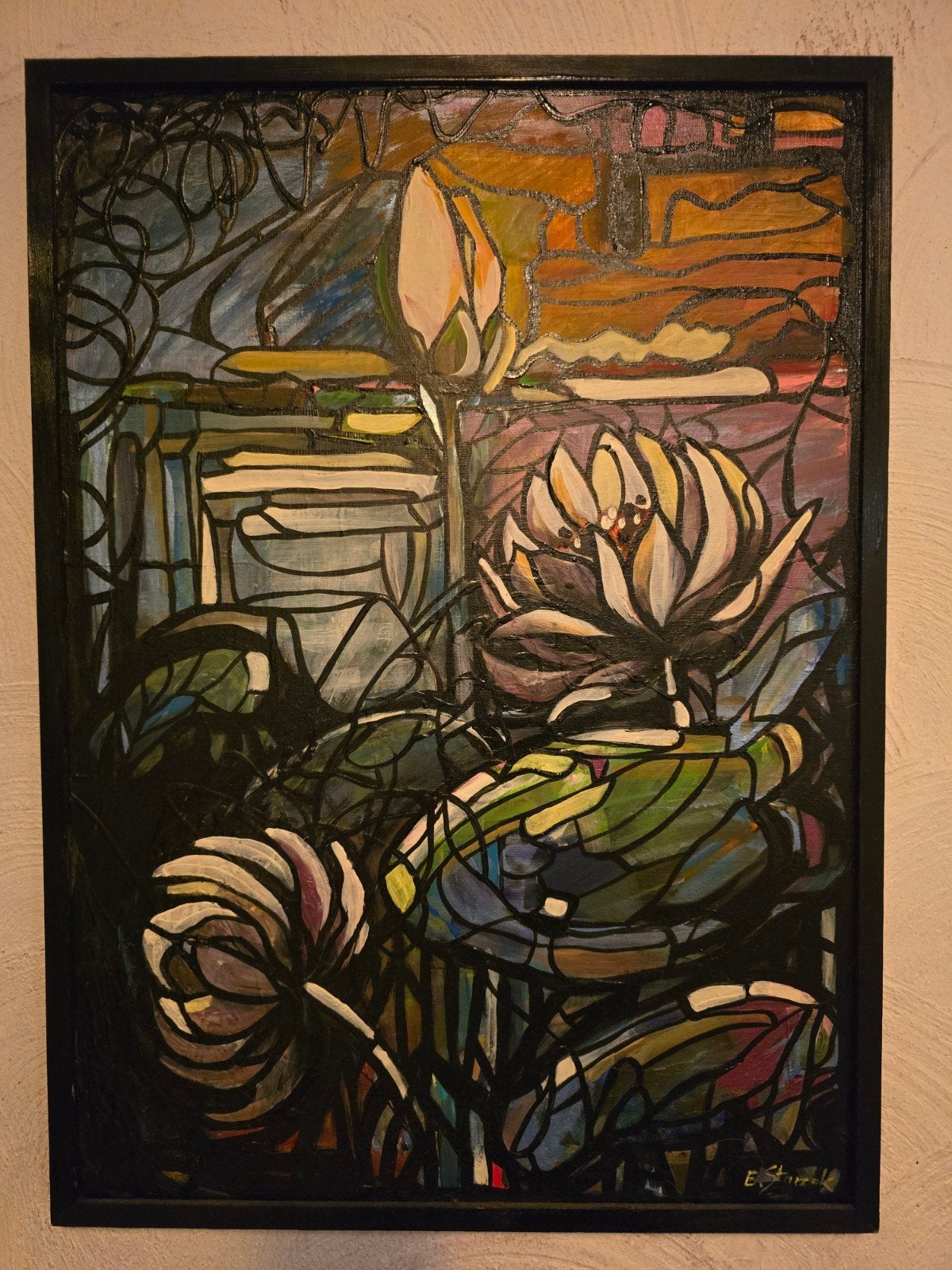 Handgeschilderd schilderij met waterlelies, Antiek en Kunst, Kunst | Schilderijen | Modern, Ophalen of Verzenden