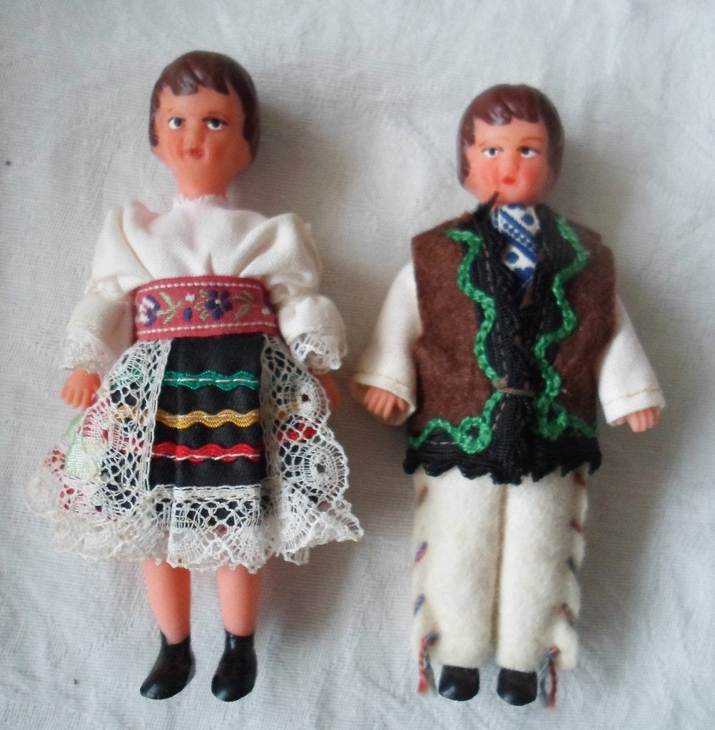 Oude 2 popjes. ARI. Germany. 11 cm. Jaren '50 - '60., Verzamelen, Poppen, Ophalen of Verzenden, Gebruikt, Pop