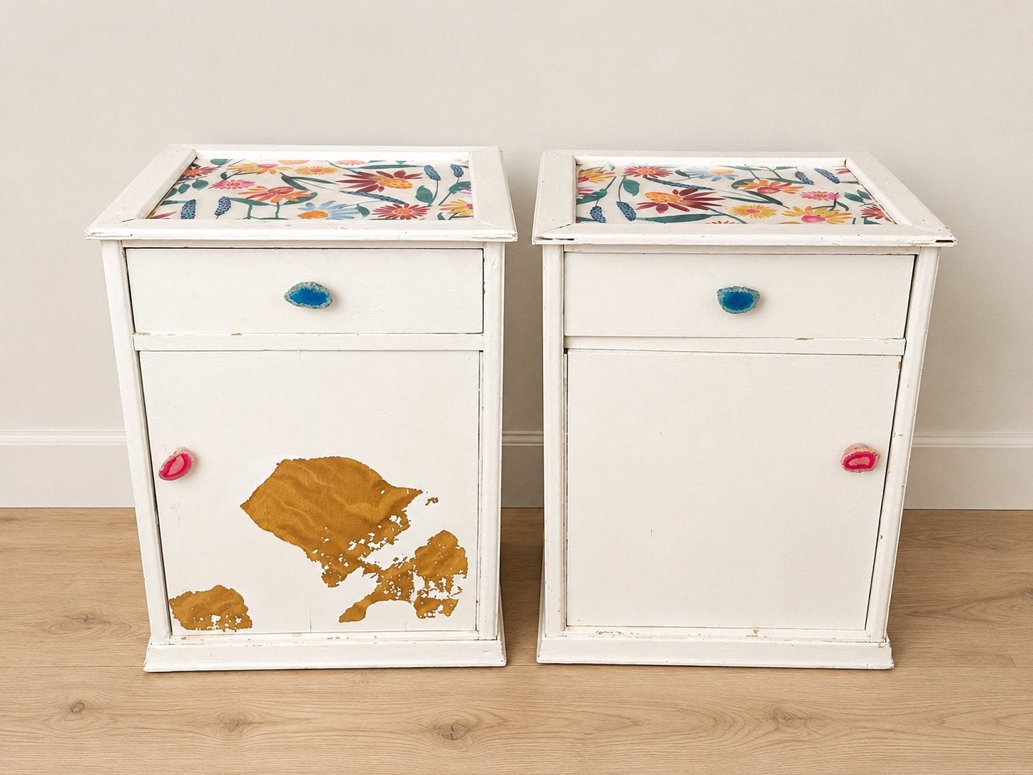2 nachtkastjes – opknappers, Huis en Inrichting, Slaapkamer | Nachtkastjes, Ophalen, Zo goed als nieuw, Minder dan 45 cm