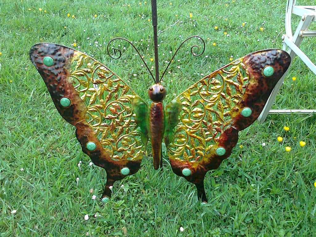 Wanddecoratie, wandobject Grote Vlinder, groen goud kleur, Tuin en Terras, Tuinwanddecoratie, Ophalen of Verzenden, Nieuw