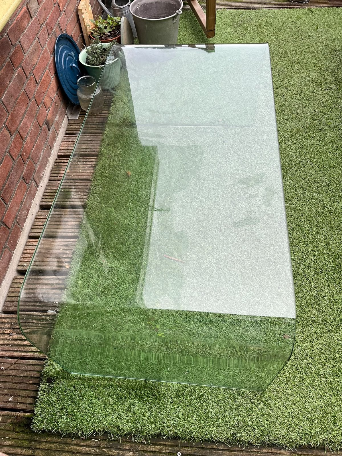 Gratis salontafel gerond glas langwerpig modern, Ophalen, Gebruikt, 100 tot 150 cm, 50 tot 100 cm