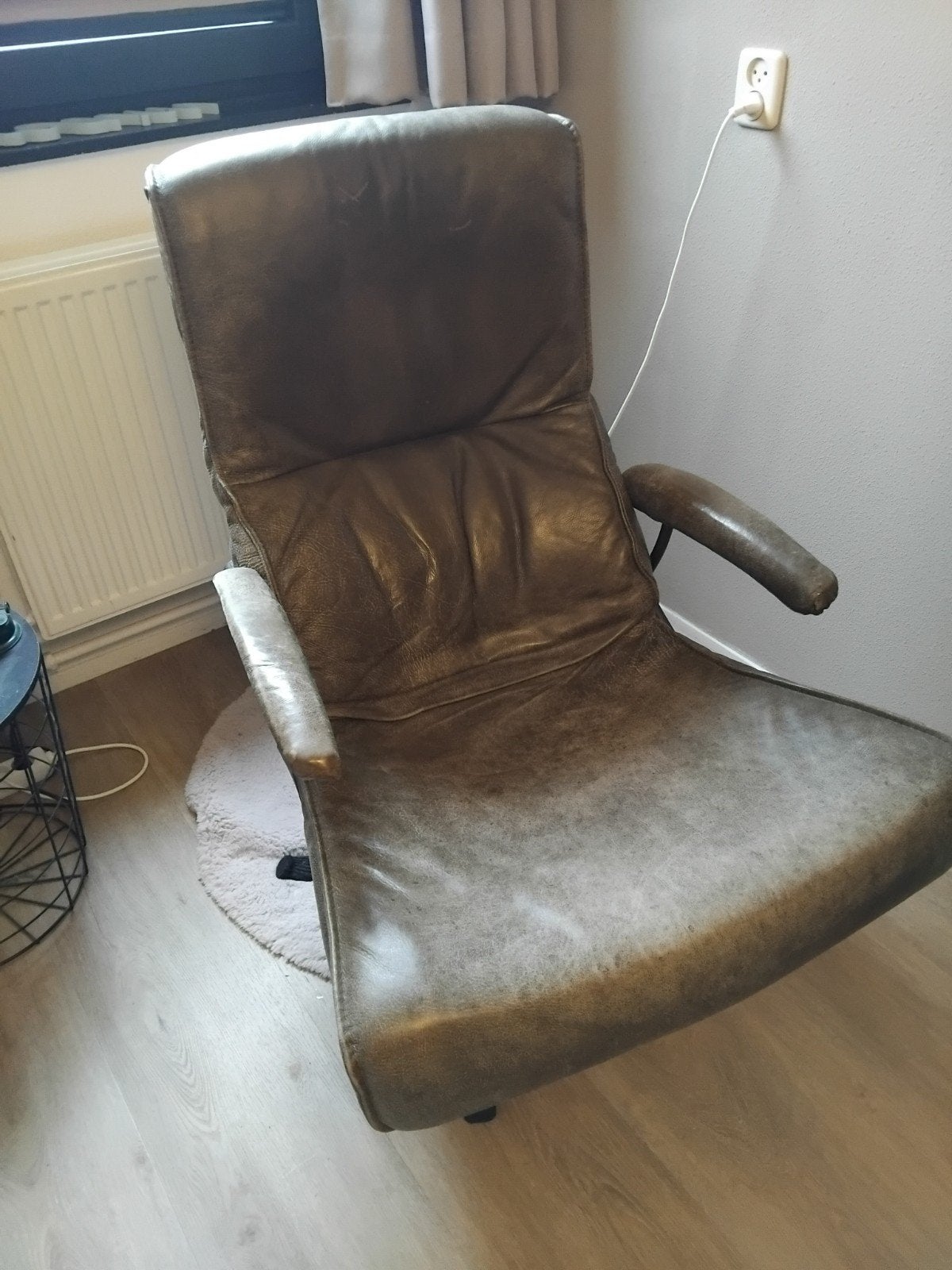 Comfortabele leren fauteuil olijfgroen, Ophalen, Gebruikt, Overige kleuren, Industrieel, Vintage