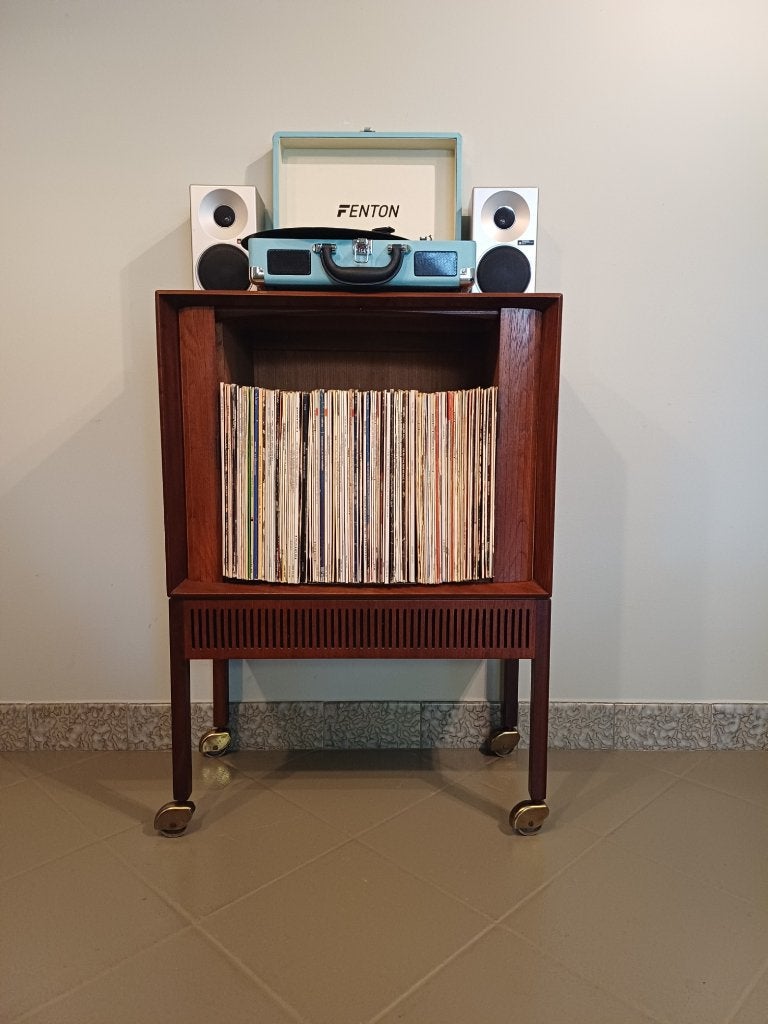 Audiomeubel platenkast platenspelerkast retro vintage hout, Ophalen, Gebruikt, Mid-century / vintage, 50 tot 100 cm