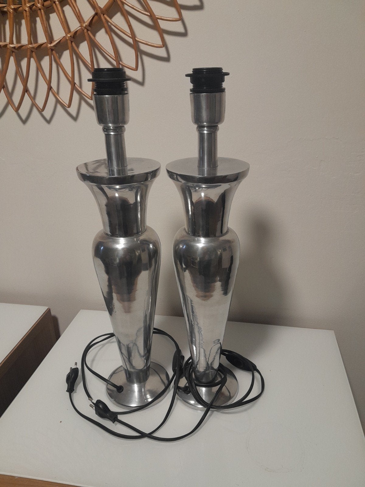 Set van 2 zilverkleurige lampvoeten 'Hotel Chic', Huis en Inrichting, Gebruikt, Ophalen of Verzenden, Zilver, Metaal